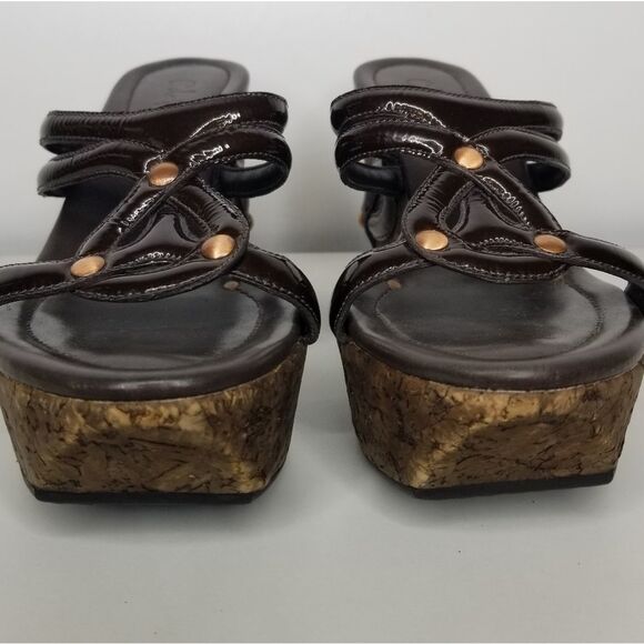 Cole Haan‎ Women's Brown Patent Leather Wedge Cork Heel Sandals Size 6 - Picture 6 of 13